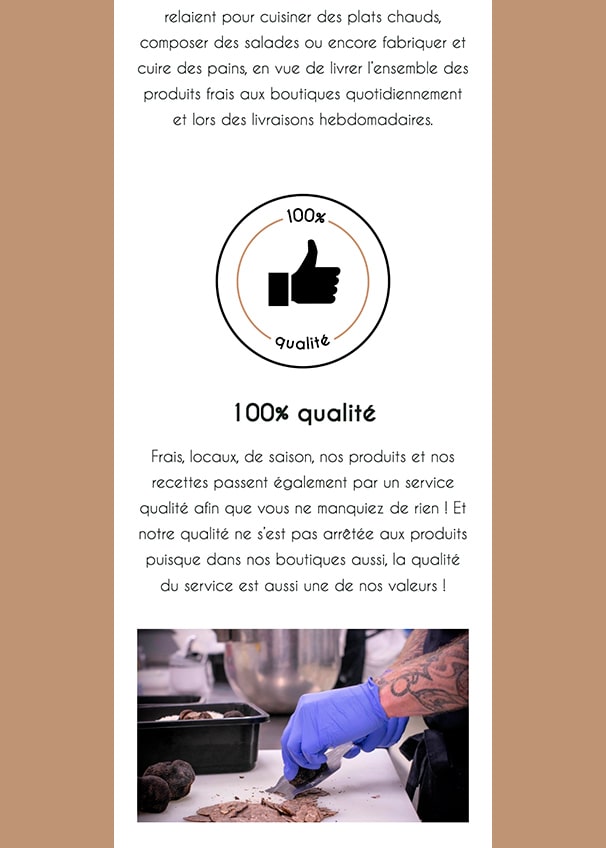 Page valeur version mobile du site internet Cocottes