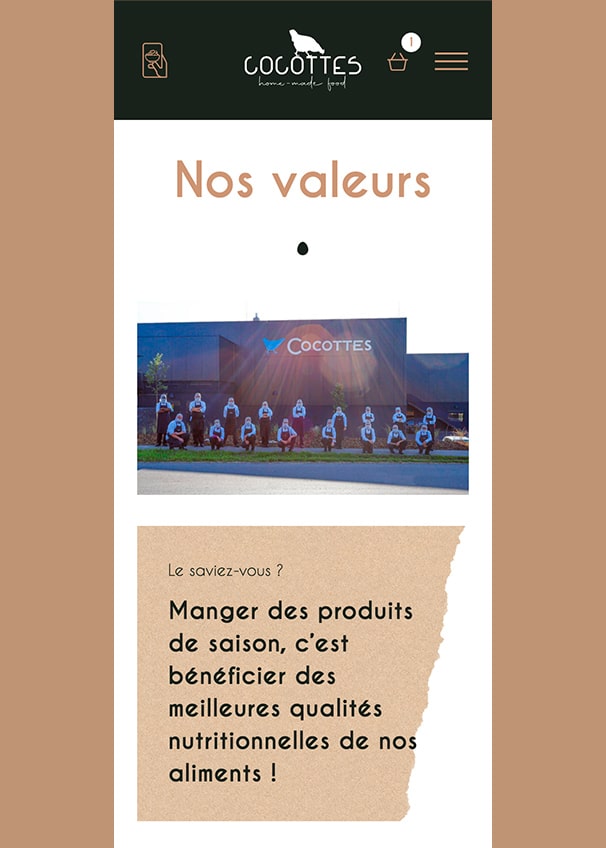 Page blog version mobile du site internet Cocottes